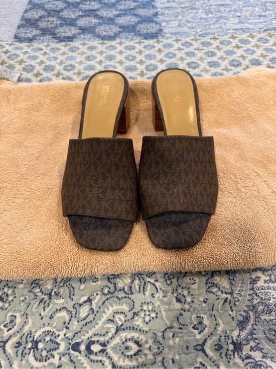 Michael Kors Shoes - Michael Kors Dark Brown MK Logo Slide Mules 9M